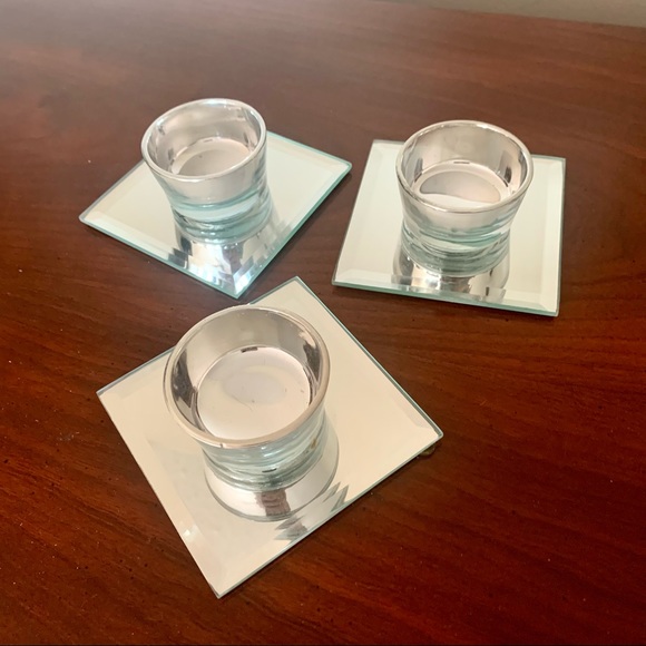 💥2/$10 Set of 3 Mirrored Tealight Holders and 3 Mirror Tiles - Picture 3 of 8